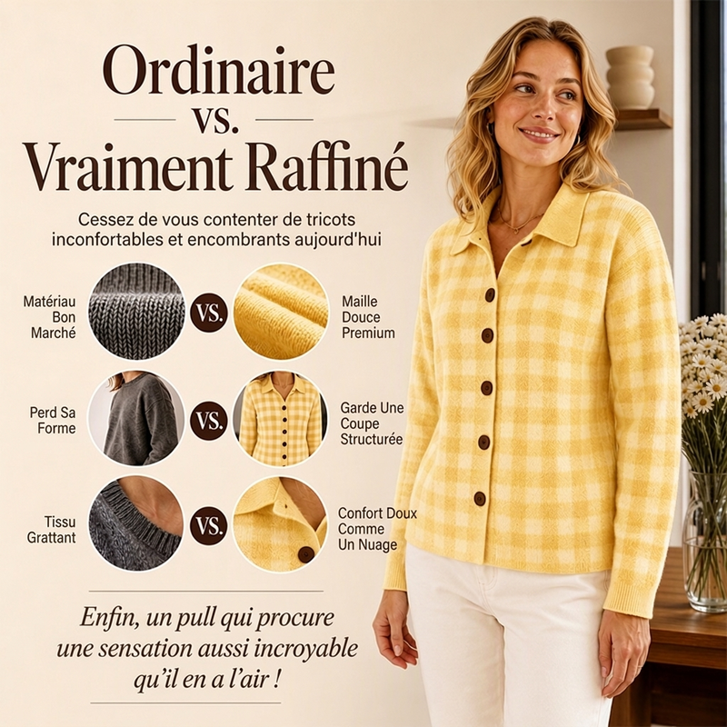 👜 -50 % sur toute la mode femme ! ✨Pull en maille à carreaux et boutonnage pour femme