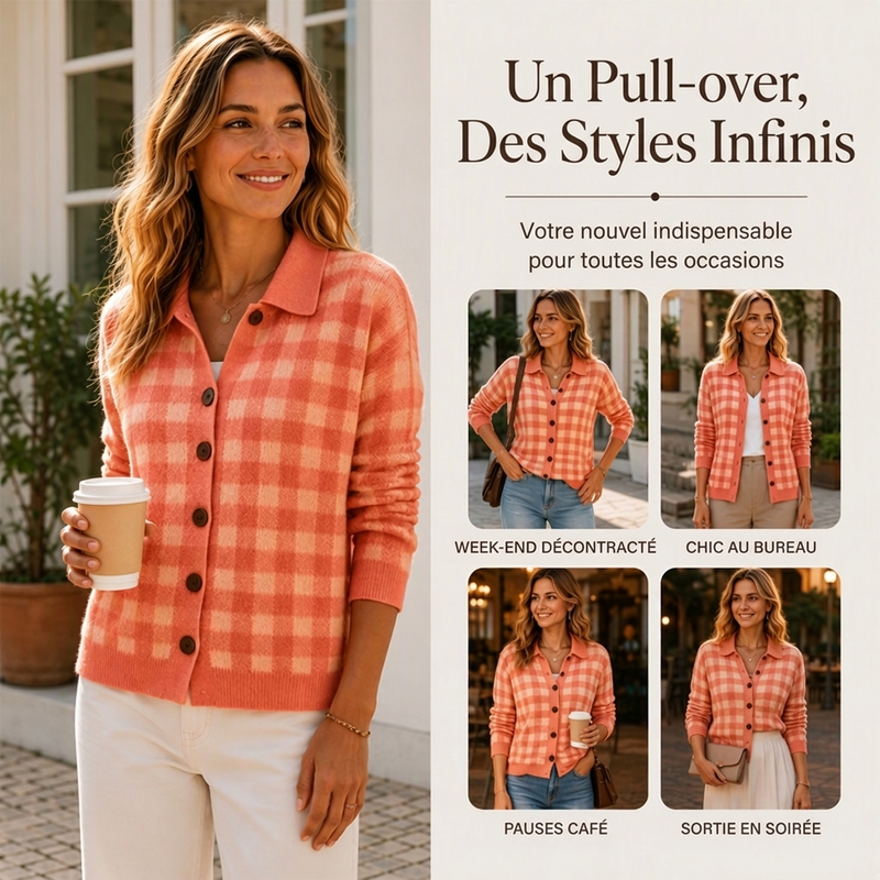 👜 -50 % sur toute la mode femme ! ✨Pull en maille à carreaux et boutonnage pour femme