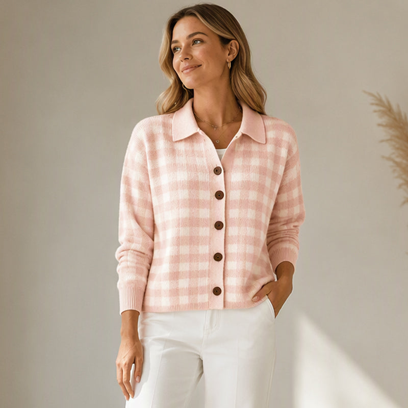 👜 -50 % sur toute la mode femme ! ✨Pull en maille à carreaux et boutonnage pour femme