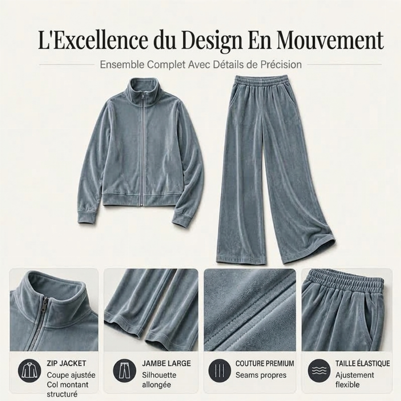 👜 -50 % sur toute la mode femme ! ✨Ensemble blouson zippé et pantalon en similicuir daim pour femme