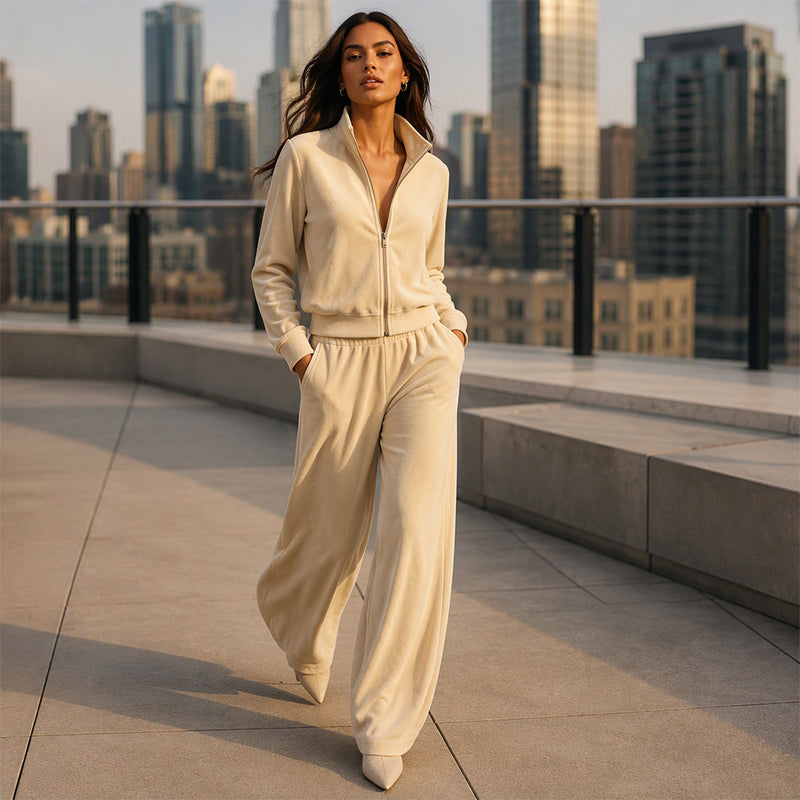 👜 -50 % sur toute la mode femme ! ✨Ensemble blouson zippé et pantalon en similicuir daim pour femme