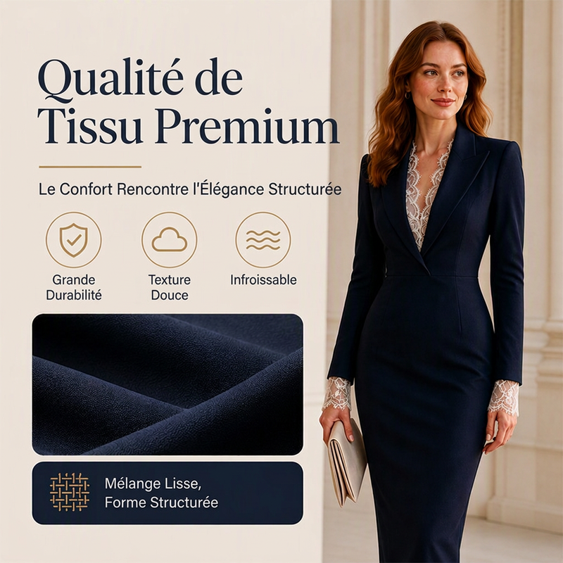 Robe moulante à manches longues pour femme avec col revers et incrustations de dentelle