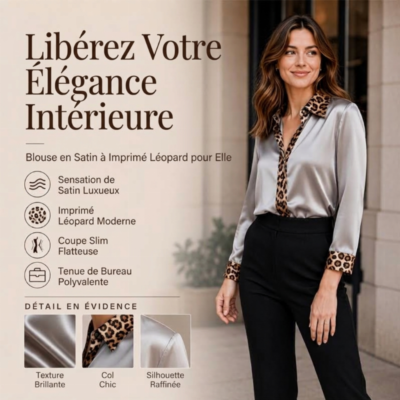 👜 -50 % sur toute la mode femme ! ✨Chemisier en satin à imprimé léopard et patchwork pour femme