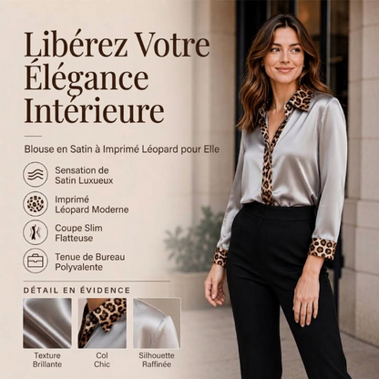 👜 -50 % sur toute la mode femme ! ✨Chemisier en satin à imprimé léopard et patchwork pour femme