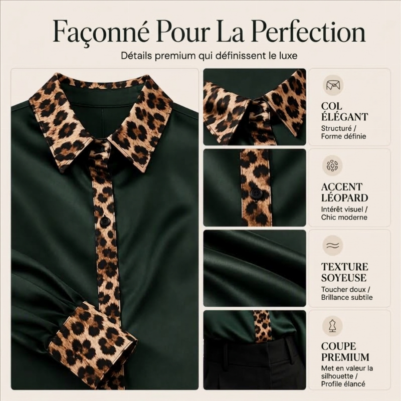 👜 -50 % sur toute la mode femme ! ✨Chemisier en satin à imprimé léopard et patchwork pour femme