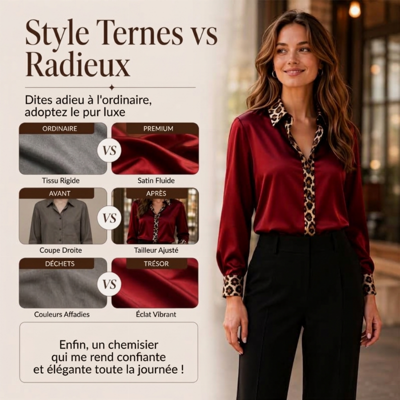 👜 -50 % sur toute la mode femme ! ✨Chemisier en satin à imprimé léopard et patchwork pour femme