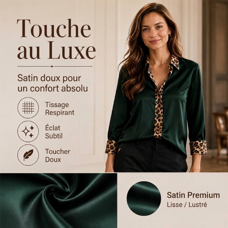 👜 -50 % sur toute la mode femme ! ✨Chemisier en satin à imprimé léopard et patchwork pour femme