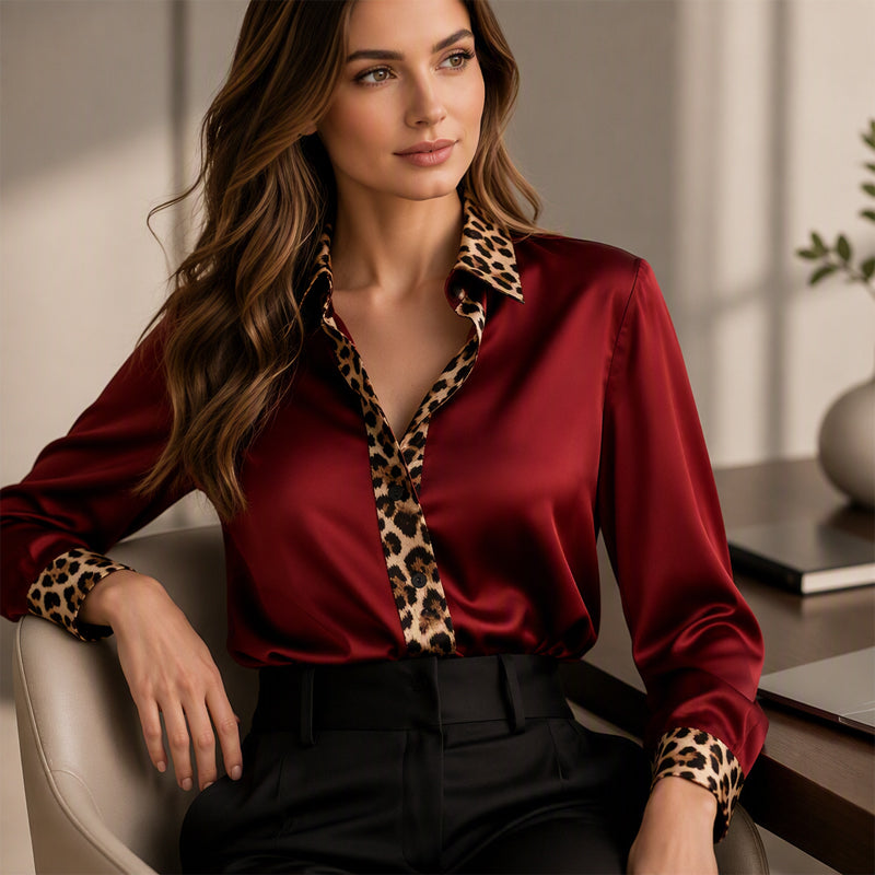 👜 -50 % sur toute la mode femme ! ✨Chemisier en satin à imprimé léopard et patchwork pour femme