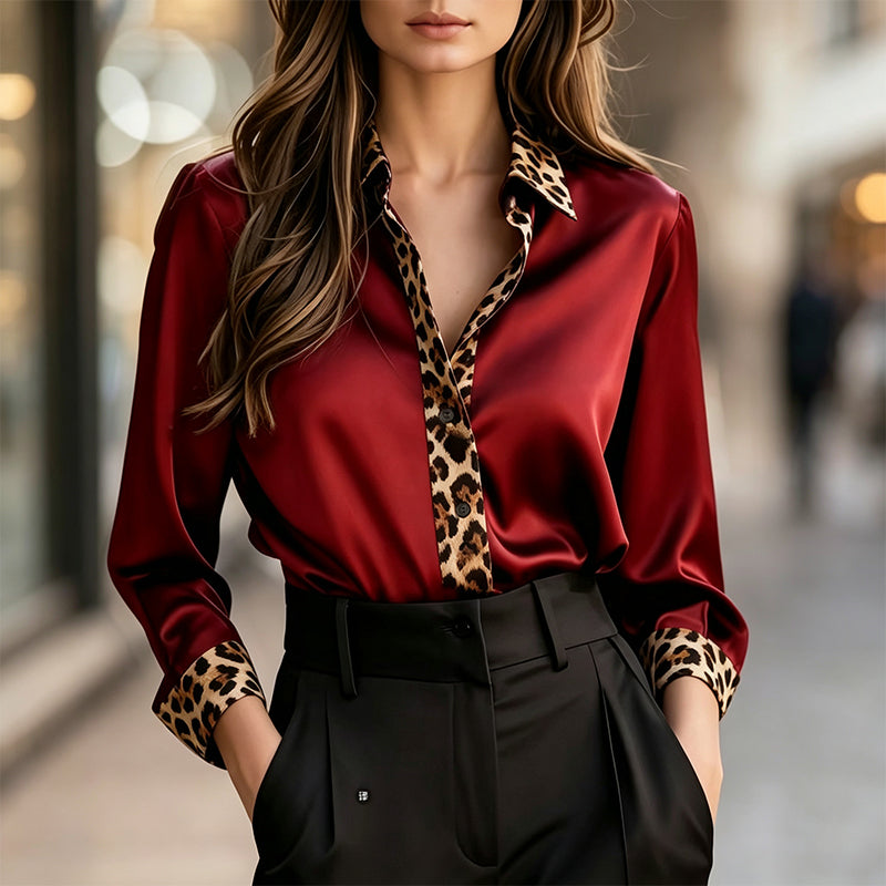 👜 -50 % sur toute la mode femme ! ✨Chemisier en satin à imprimé léopard et patchwork pour femme