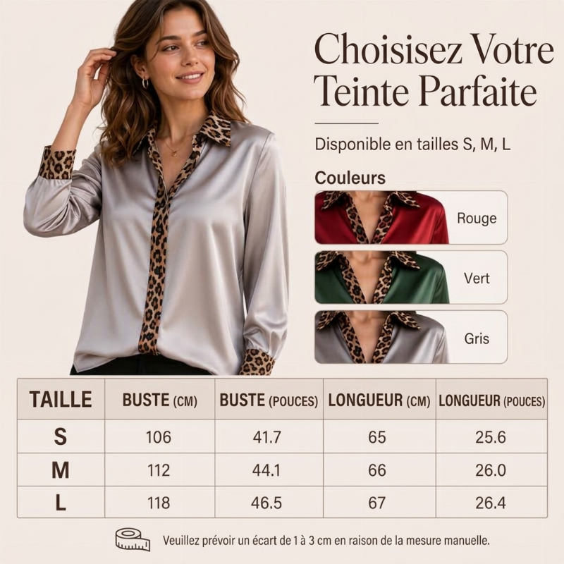 👜 -50 % sur toute la mode femme ! ✨Chemisier en satin à imprimé léopard et patchwork pour femme