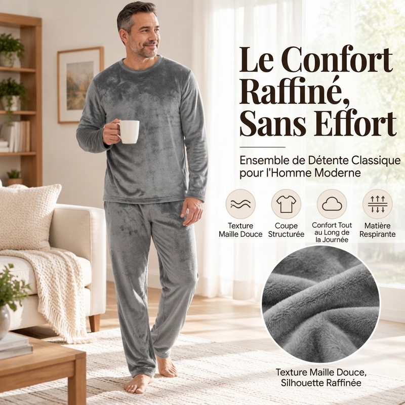 🎁Soldes ! Prix cassés🌍Ensemble Pyjama Velours Thermique Confortable pour Homme