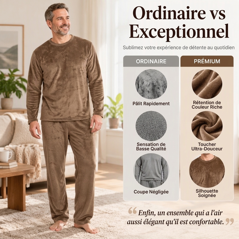 🎁Soldes ! Prix cassés🌍Ensemble Pyjama Velours Thermique Confortable pour Homme