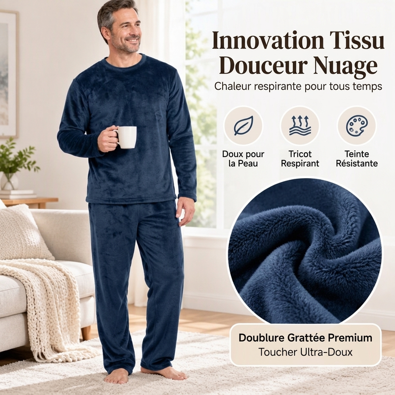 🎁Soldes ! Prix cassés🌍Ensemble Pyjama Velours Thermique Confortable pour Homme