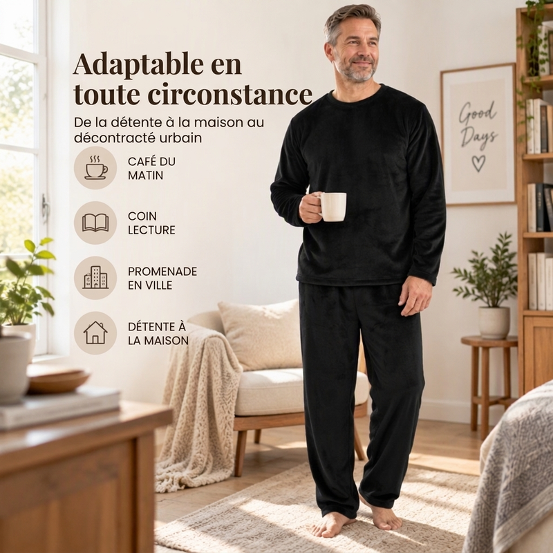 🎁Soldes ! Prix cassés🌍Ensemble Pyjama Velours Thermique Confortable pour Homme