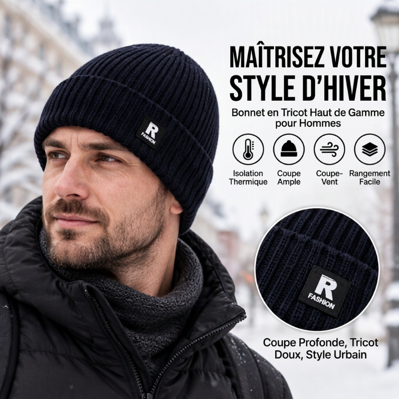 ⏳Liquidation totale⏳Bonnet chaud en maille slouchy pour homme