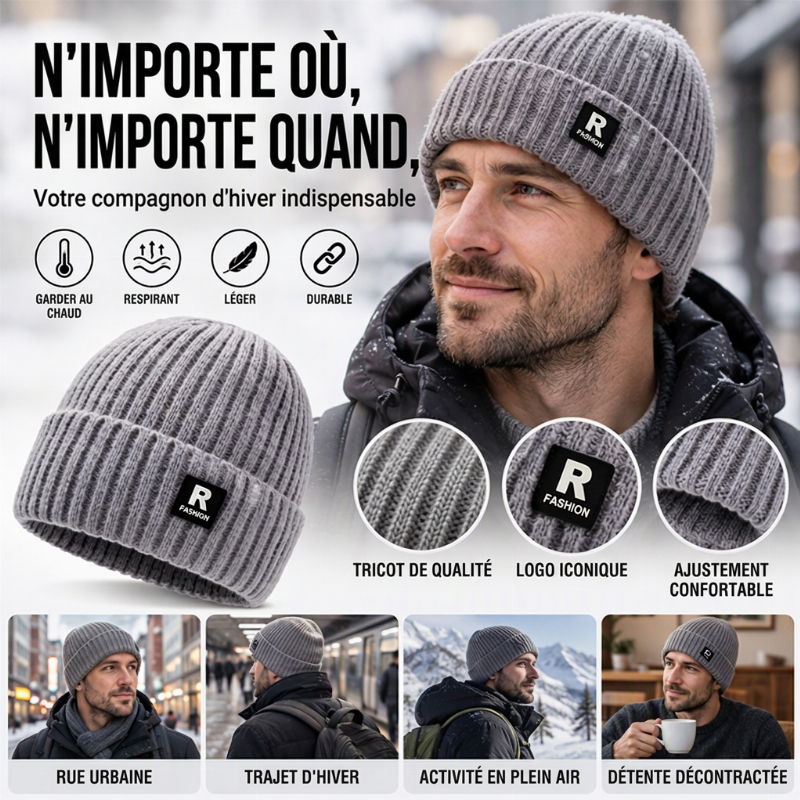 ⏳Liquidation totale⏳Bonnet chaud en maille slouchy pour homme