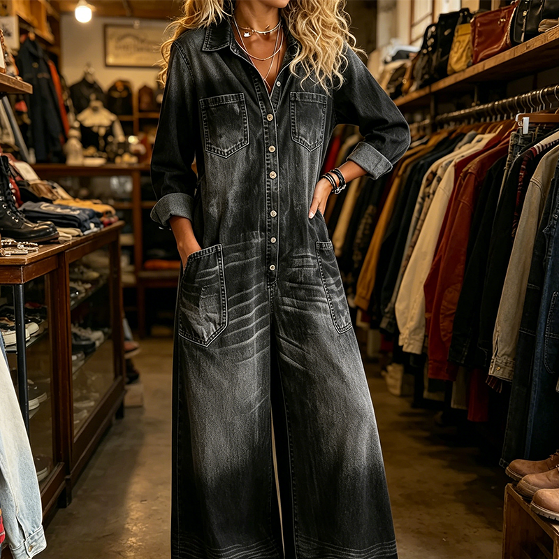 👜 -50 % sur toute la mode femme ! ✨Combinaison femme décontractée en jean à manches longues