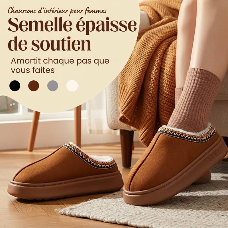 Chaussons maison pour femme à semelle épaisse et doublure pelucheuse