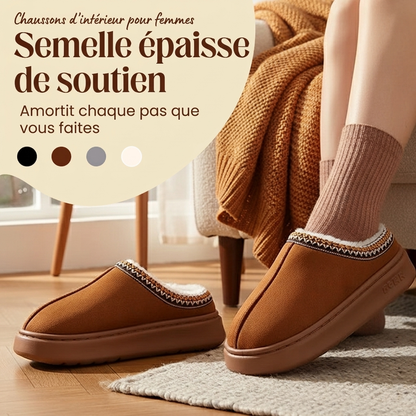 Chaussons maison pour femme à semelle épaisse et doublure pelucheuse