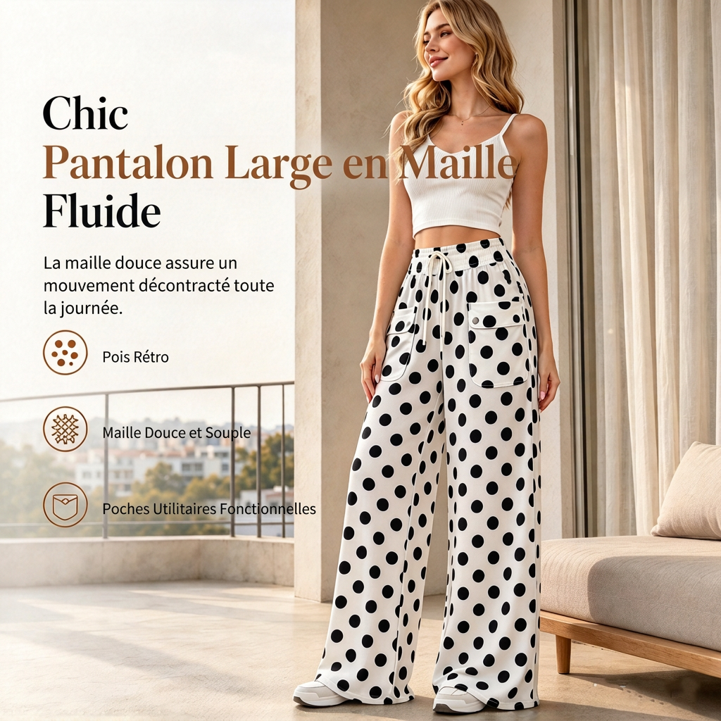 👜 -50 % sur toute la mode femme ! ✨Pantalon large à pois décontracté pour femme