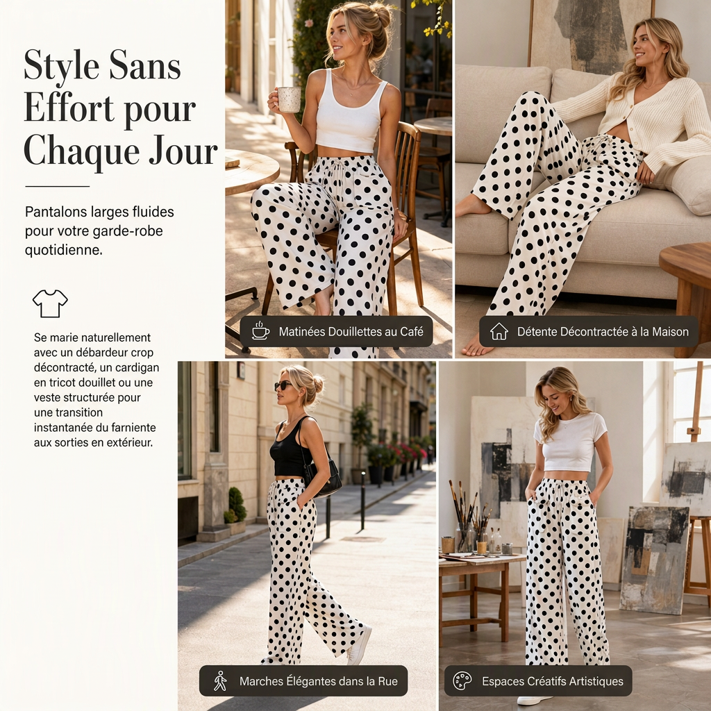 👜 -50 % sur toute la mode femme ! ✨Pantalon large à pois décontracté pour femme