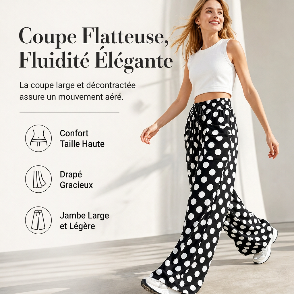 👜 -50 % sur toute la mode femme ! ✨Pantalon large à pois décontracté pour femme
