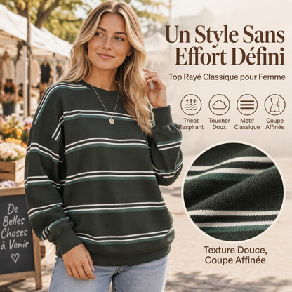 👜 -50 % sur toute la mode femme ! ✨Haut rayé décontracté à col rond pour femme