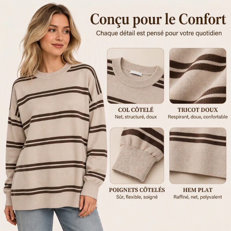 👜 -50 % sur toute la mode femme ! ✨Haut rayé décontracté à col rond pour femme