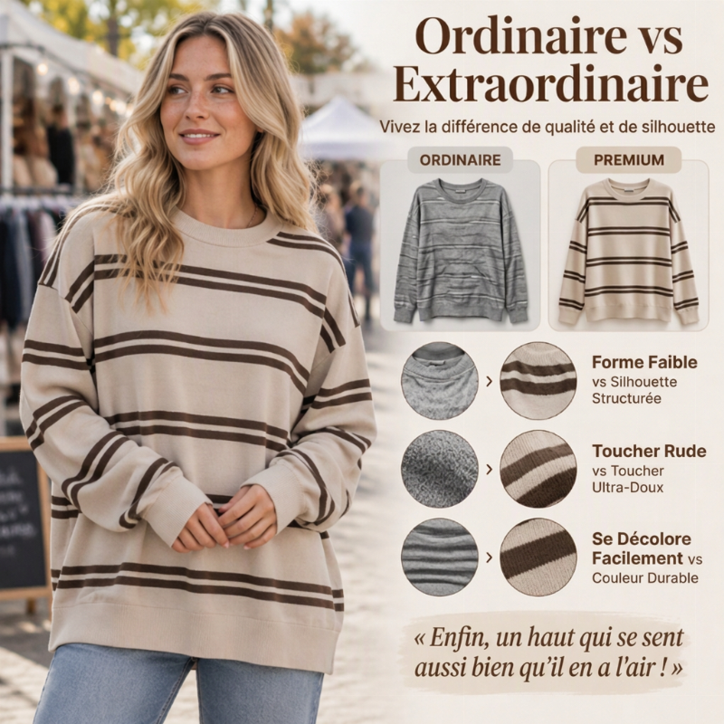 👜 -50 % sur toute la mode femme ! ✨Haut rayé décontracté à col rond pour femme