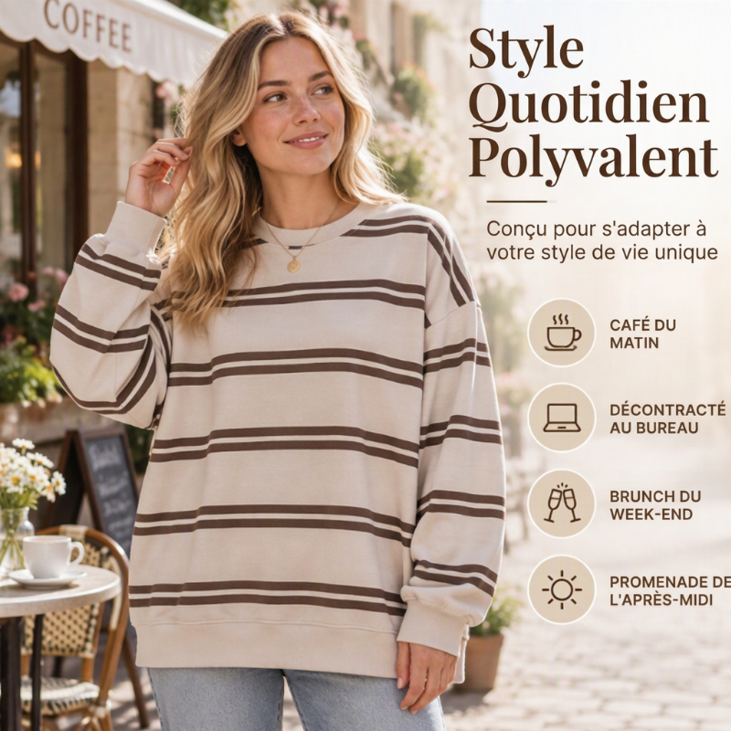 👜 -50 % sur toute la mode femme ! ✨Haut rayé décontracté à col rond pour femme