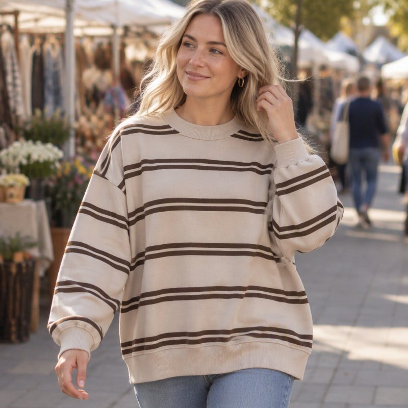 👜 -50 % sur toute la mode femme ! ✨Haut rayé décontracté à col rond pour femme