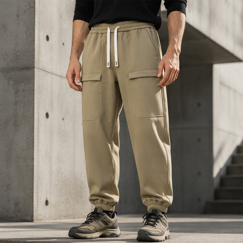 Pantalon cargo déperlant pour homme, doublure en peluche