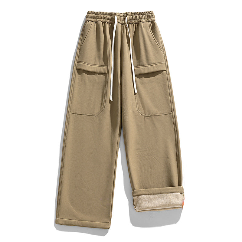 Pantalon cargo déperlant pour homme, doublure en peluche