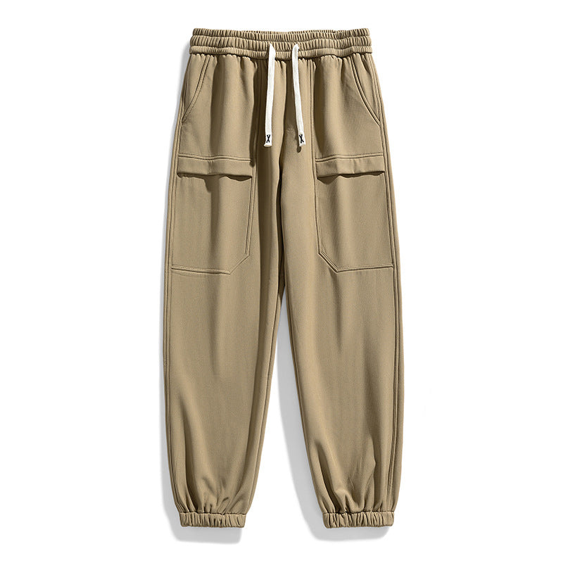 Pantalon cargo déperlant pour homme, doublure en peluche