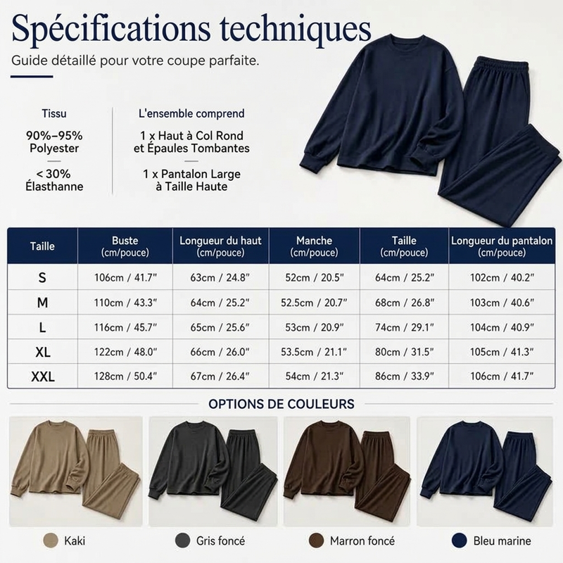 Ensemble 2 pièces pour femme : haut coupe décontractée et pantalon jambe large
