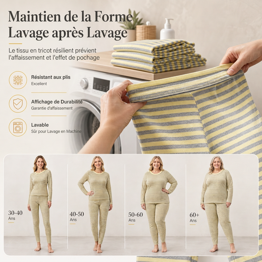 Ensemble de détente et de sport slim à rayures et blocs de couleur, haut à col rond et pantalon à manches longues pour femme