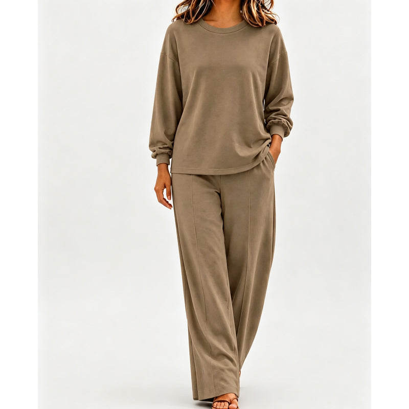 Ensemble 2 pièces pour femme : haut coupe décontractée et pantalon jambe large