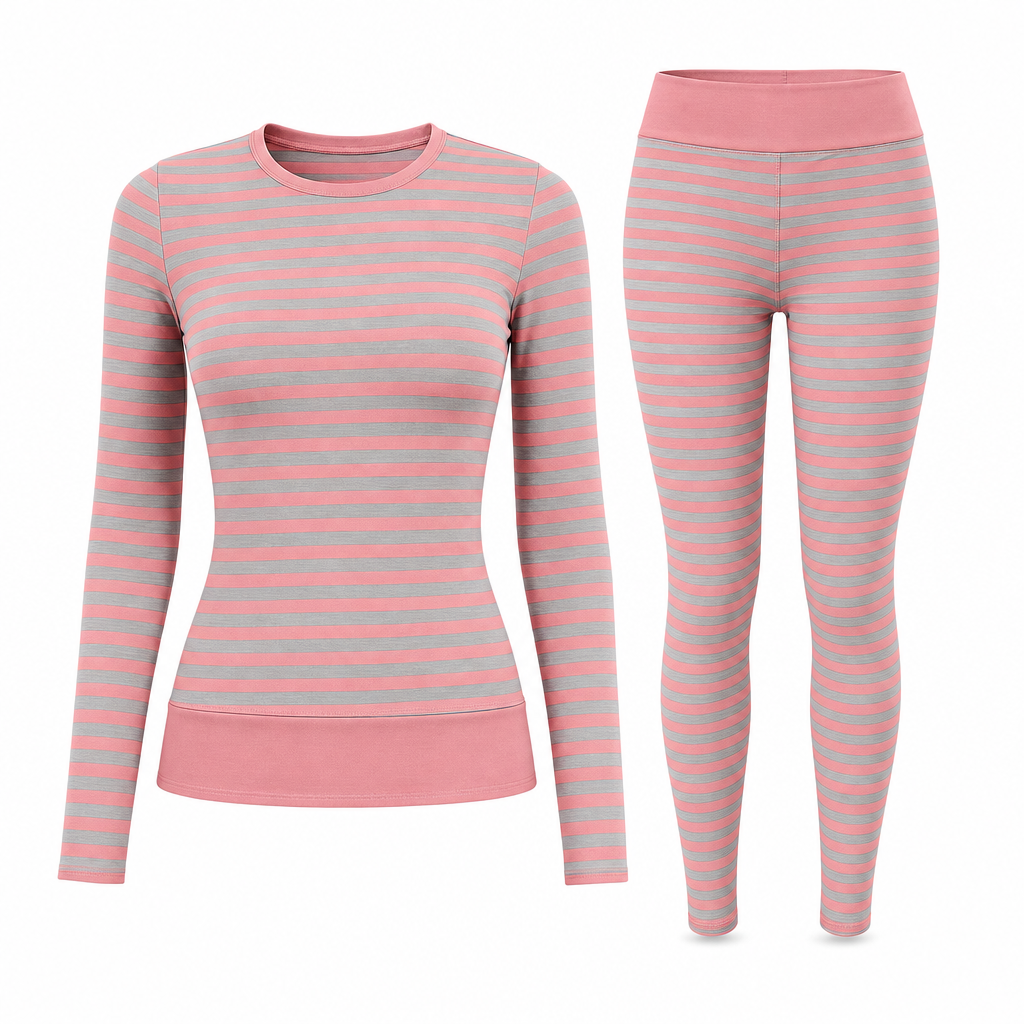 Ensemble de détente et de sport slim à rayures et blocs de couleur, haut à col rond et pantalon à manches longues pour femme
