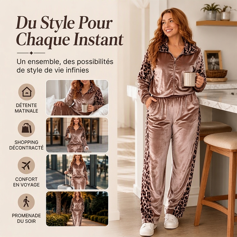 ⏳Liquidation totale⏳Ensemble Décontracté 2 Pièces à Imprimé Léopard pour Femme