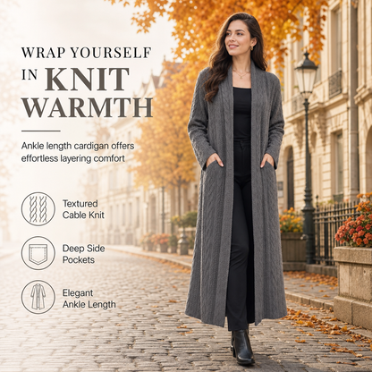 🎁Soldes ! Prix cassés🌍Cardigan long en maille à couleur unie décontracté