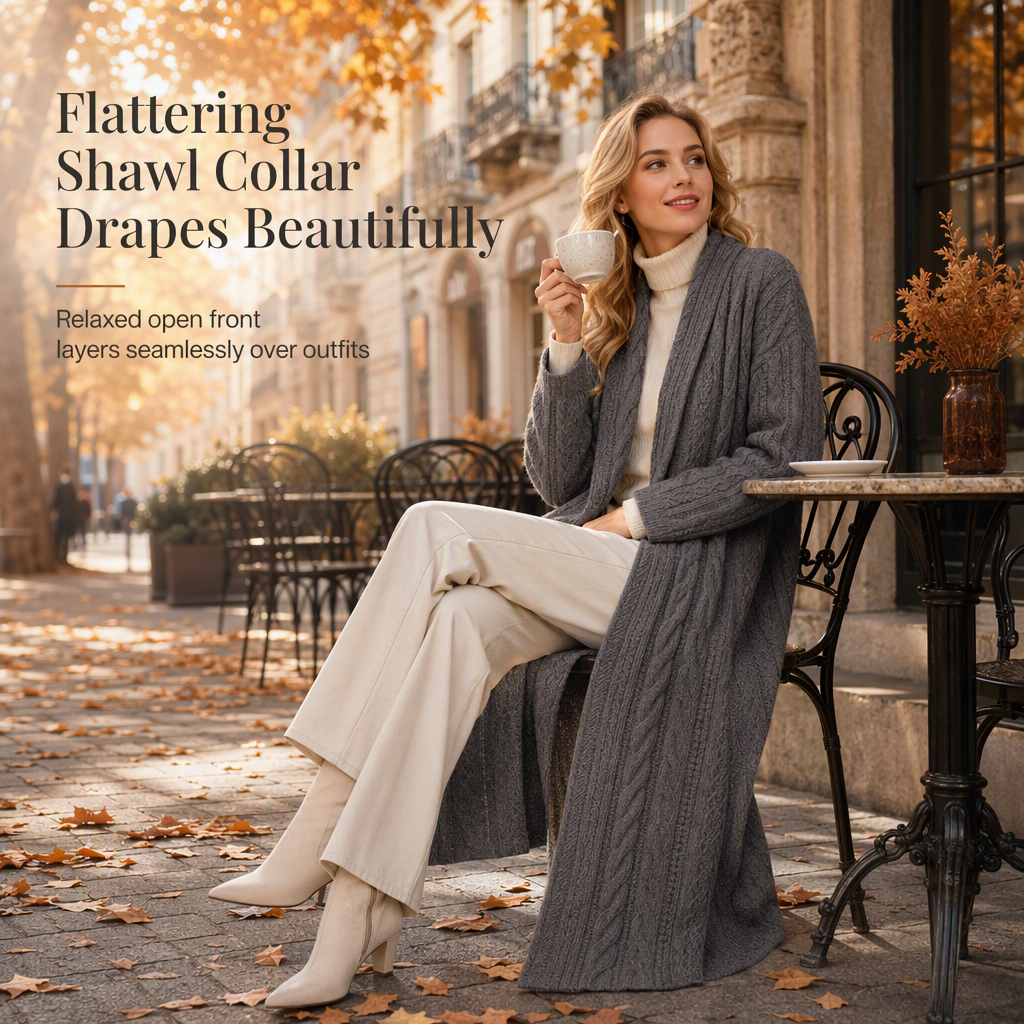 🎁Soldes ! Prix cassés🌍Cardigan long en maille à couleur unie décontracté