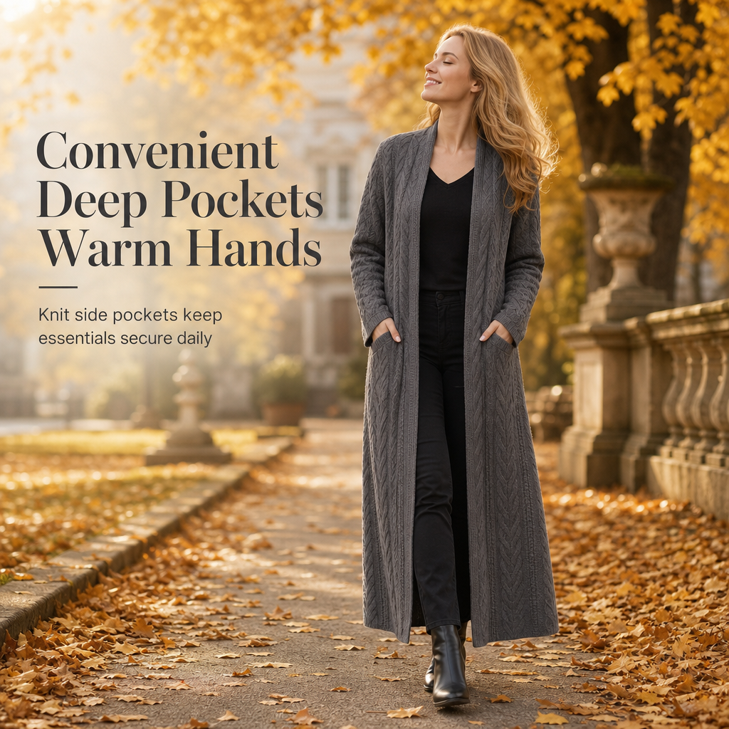 🎁Soldes ! Prix cassés🌍Cardigan long en maille à couleur unie décontracté
