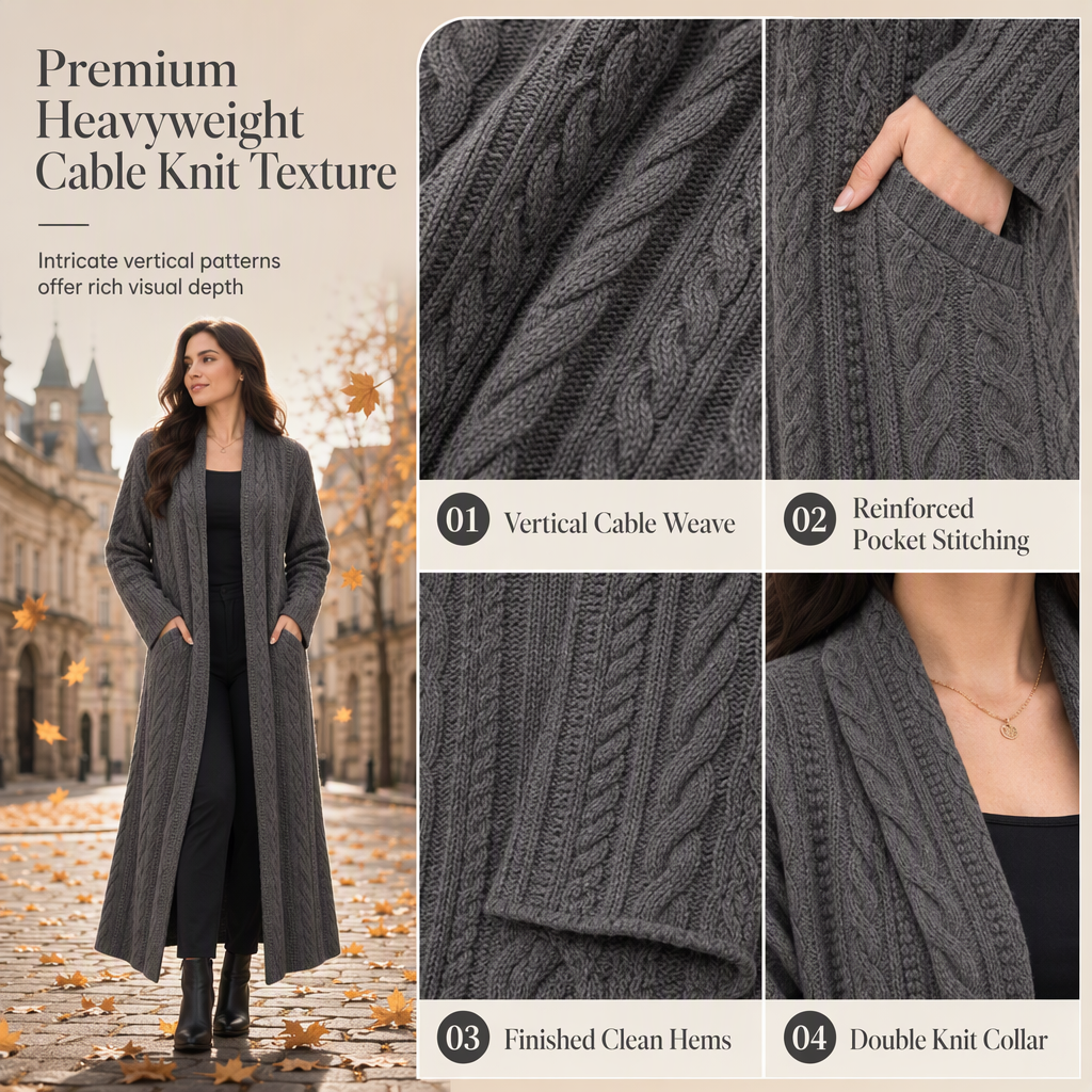 🎁Soldes ! Prix cassés🌍Cardigan long en maille à couleur unie décontracté