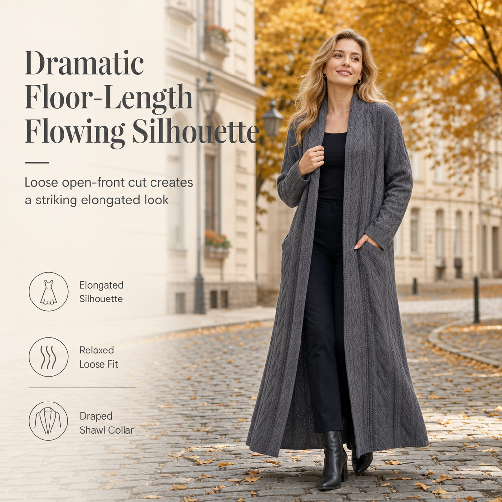 🎁Soldes ! Prix cassés🌍Cardigan long en maille à couleur unie décontracté