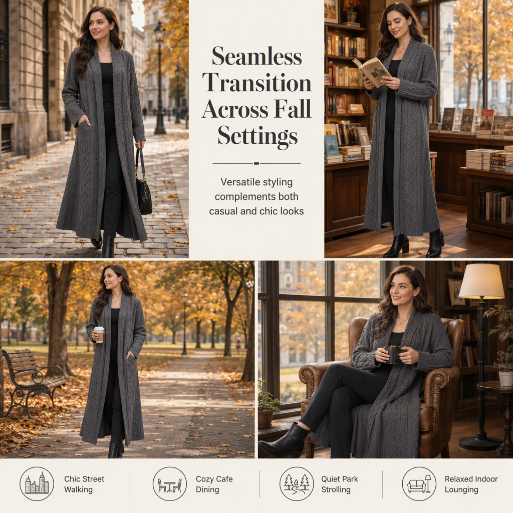 🎁Soldes ! Prix cassés🌍Cardigan long en maille à couleur unie décontracté
