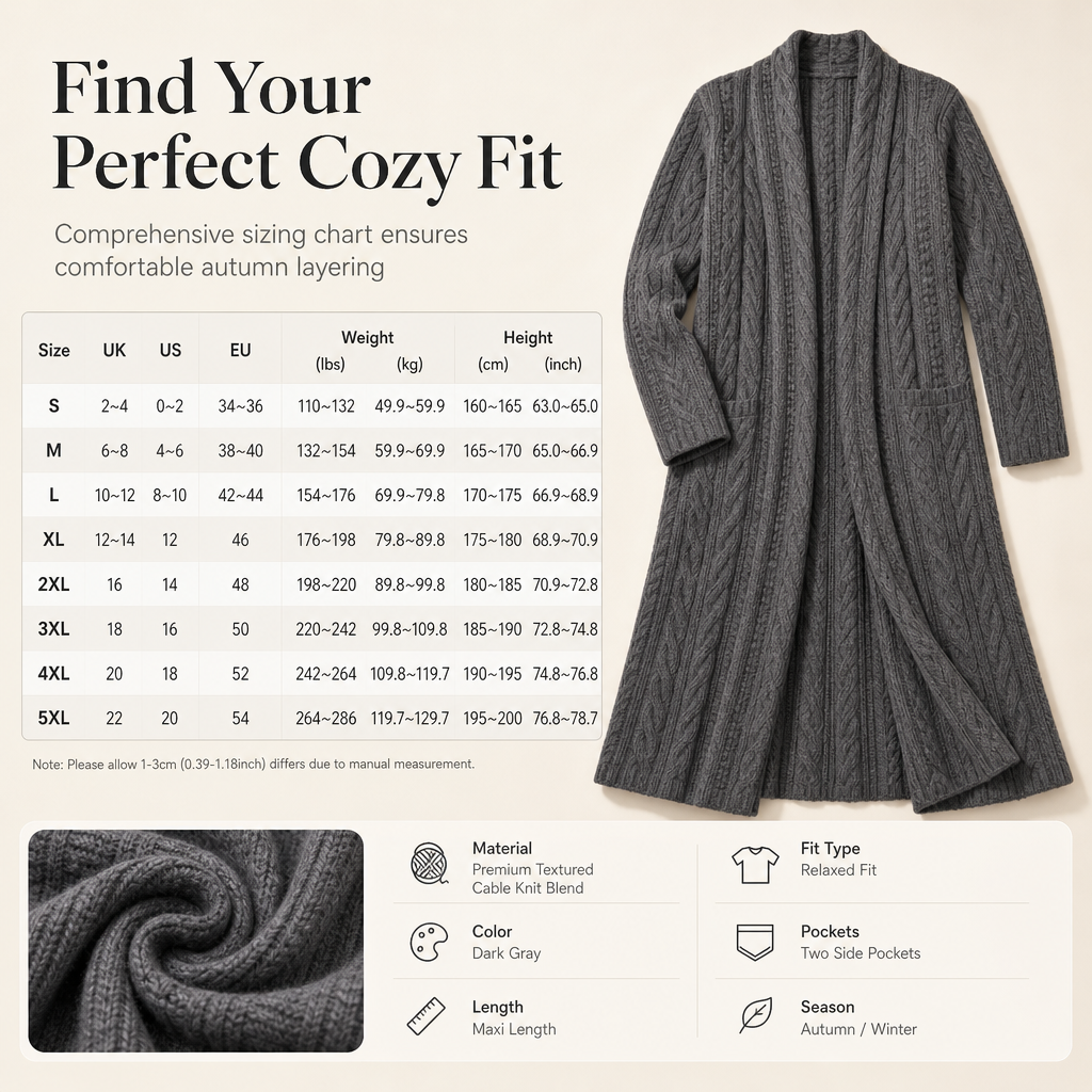 🎁Soldes ! Prix cassés🌍Cardigan long en maille à couleur unie décontracté