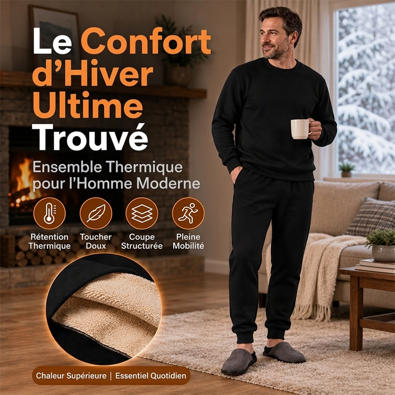 Ensemble survêtement chaud d'hiver pour homme, sweat à capuche et pantalon de sport