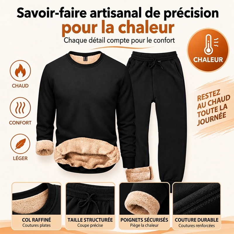 Ensemble survêtement chaud d'hiver pour homme, sweat à capuche et pantalon de sport