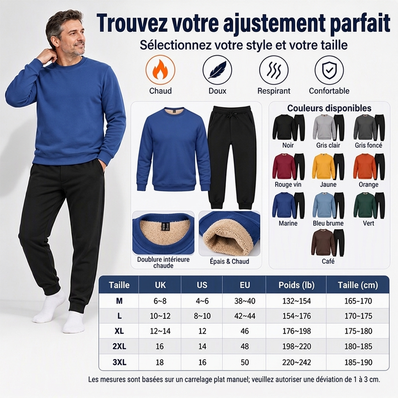 Ensemble survêtement chaud d'hiver pour homme, sweat à capuche et pantalon de sport