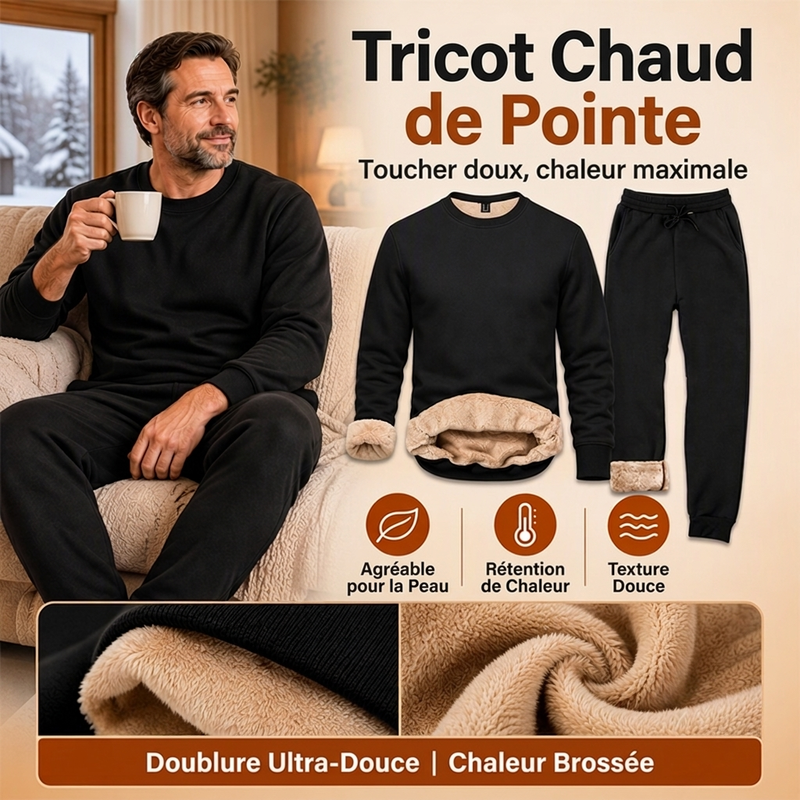 Ensemble survêtement chaud d'hiver pour homme, sweat à capuche et pantalon de sport